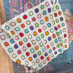 Handmade Vintage Crochet Floral Granny Square Throw - with Multicolor Flowers